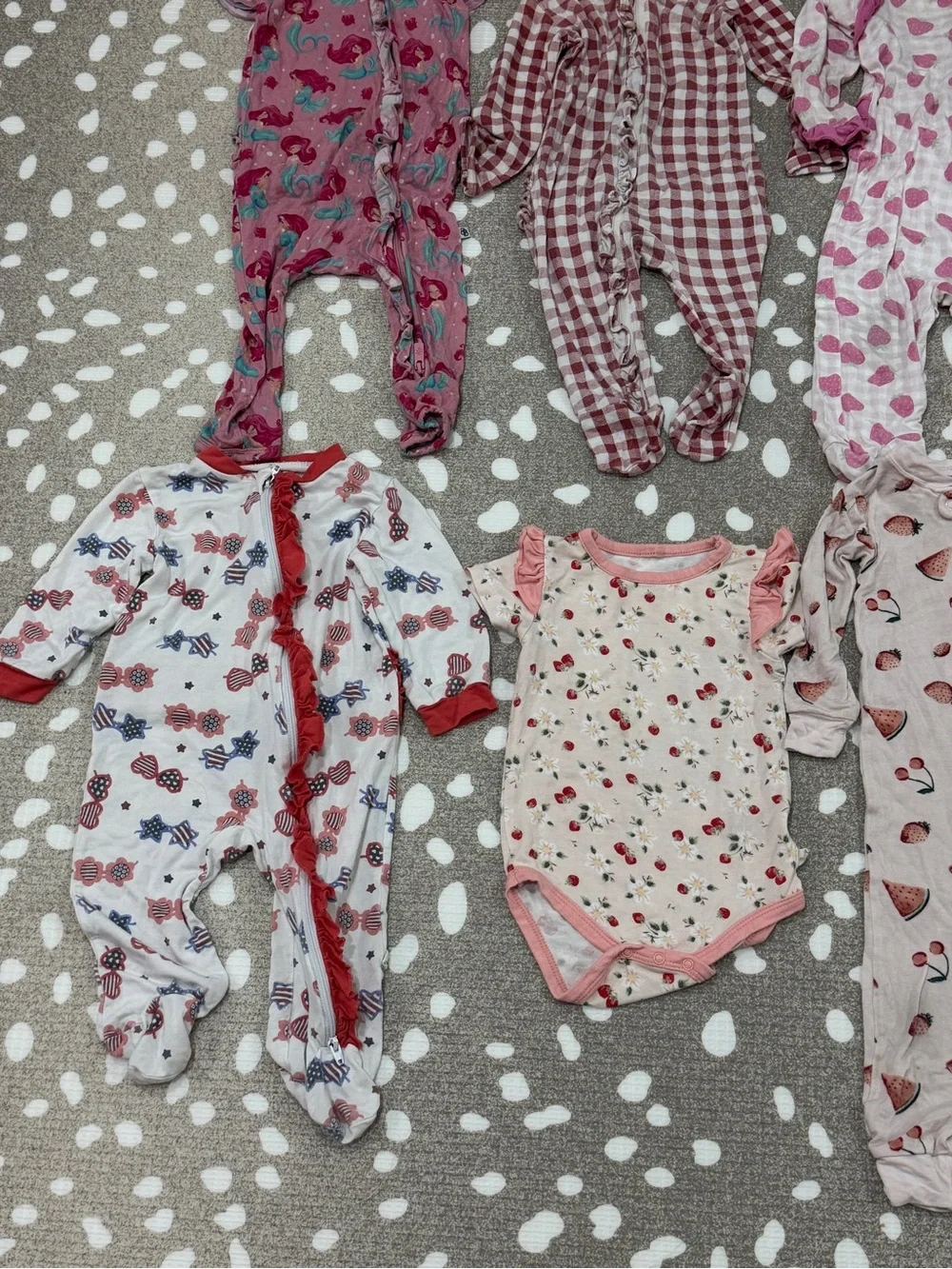Lot of 6 bamboo footies baby girl colorful print zippy ruffle fruits floral - Picture 6 of 13